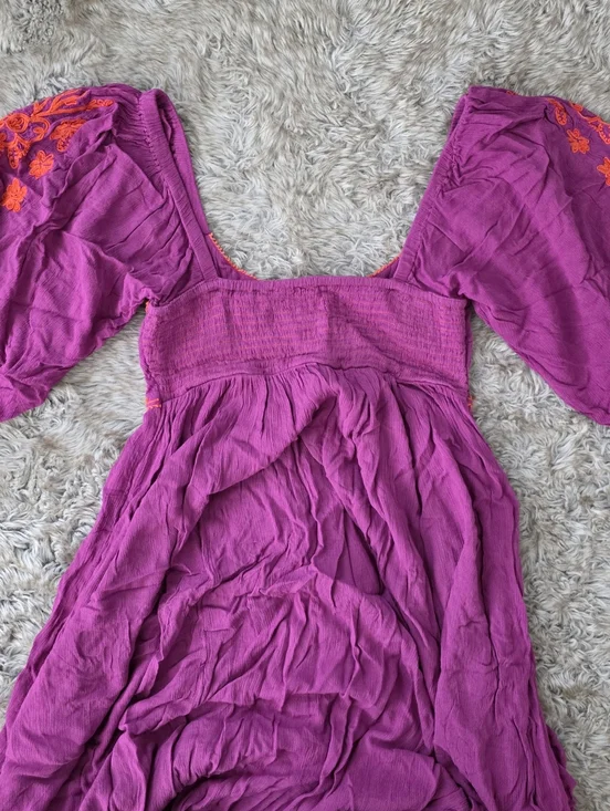 Free People Wedgewood Maxi Dress Purple With Orange Embroidery - Picture 12 of 16